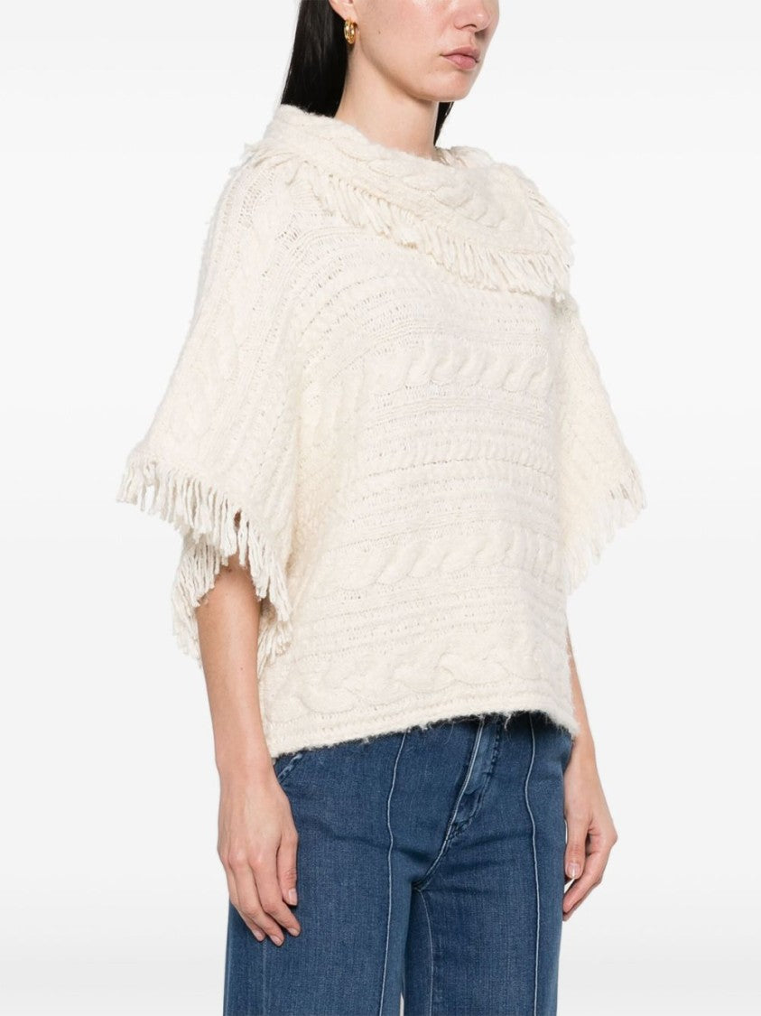 Isabel Marant Étoile Textured Beige Knit Sweater With Fringe