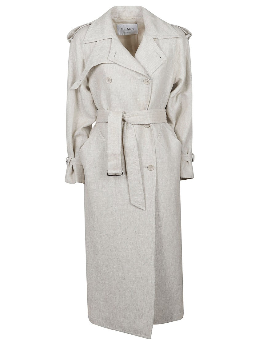 Max Mara Belted Trench Coat With Textured Fabric