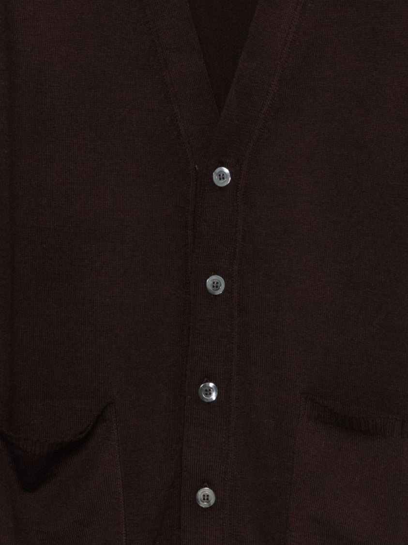 Alpha Studio Sleeveless Brown Merino Wool Cardigan