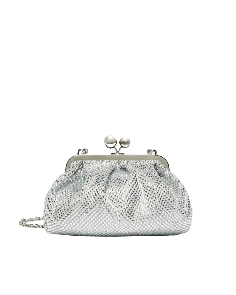 Max Mara Small Pasticcino Bag In Black Satin And Rhinestones In Optical White