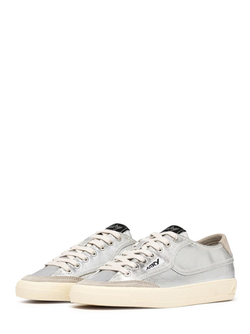 Autry Metallic Silver Low-Top Sneakers With Suede Accents
