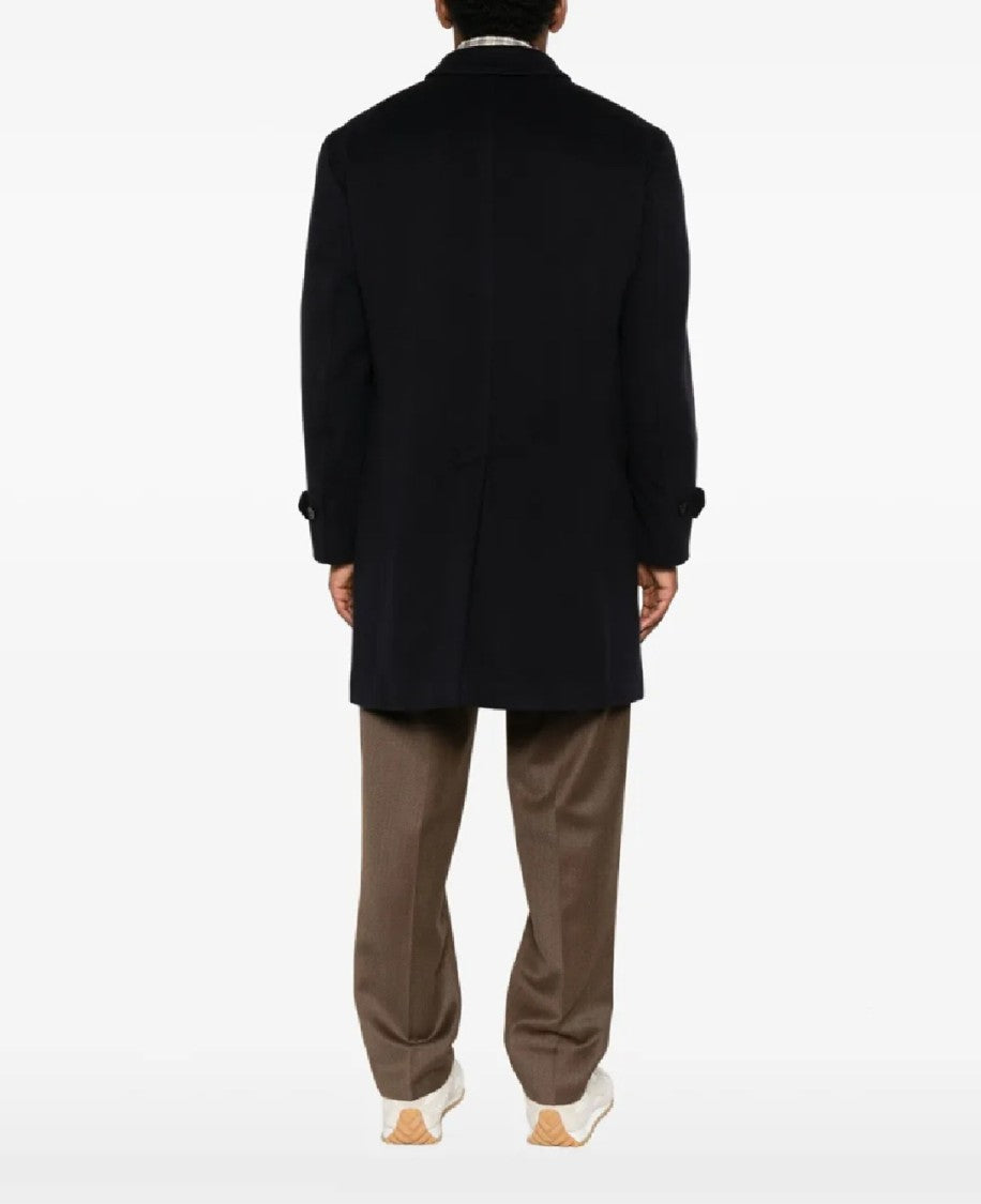 Lardini Matte Black Wool Single-Breasted Trench Coat