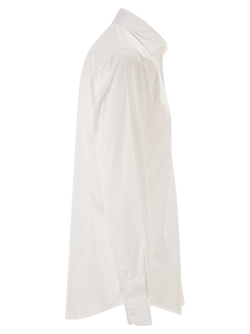 Fay Regular Fit Stretch Poplin Shirt With French Collar