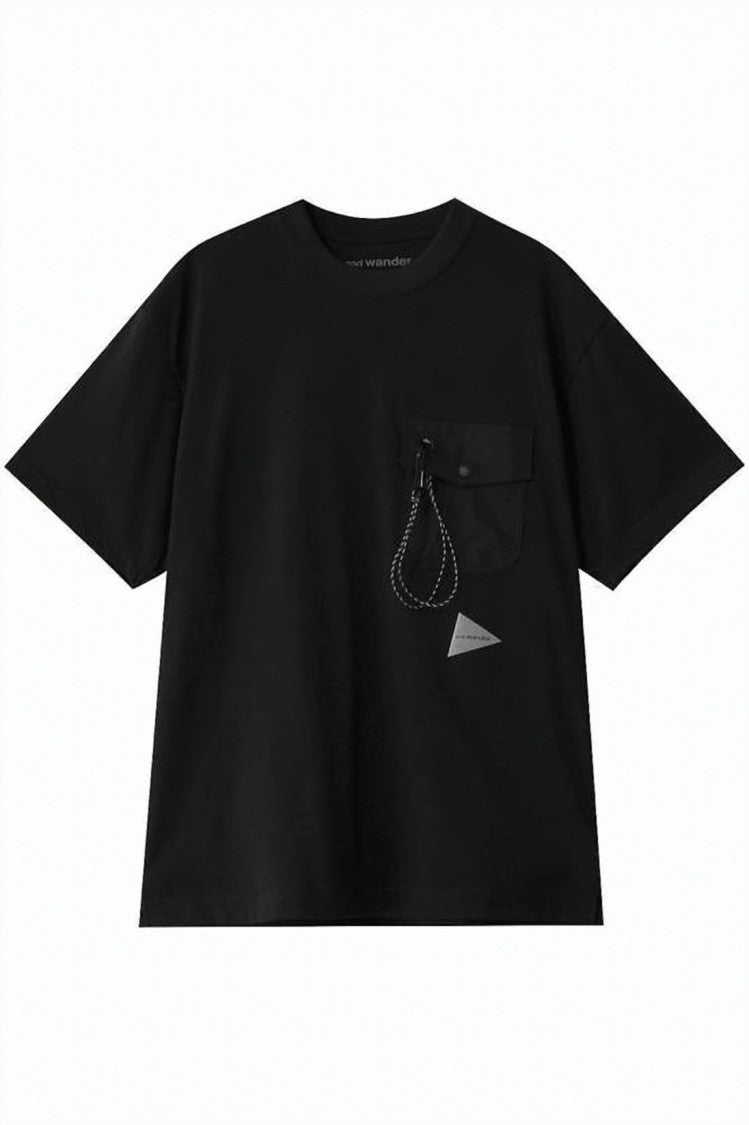 And Wander Boxy-Fit Black T-Shirt With Chest Pocket