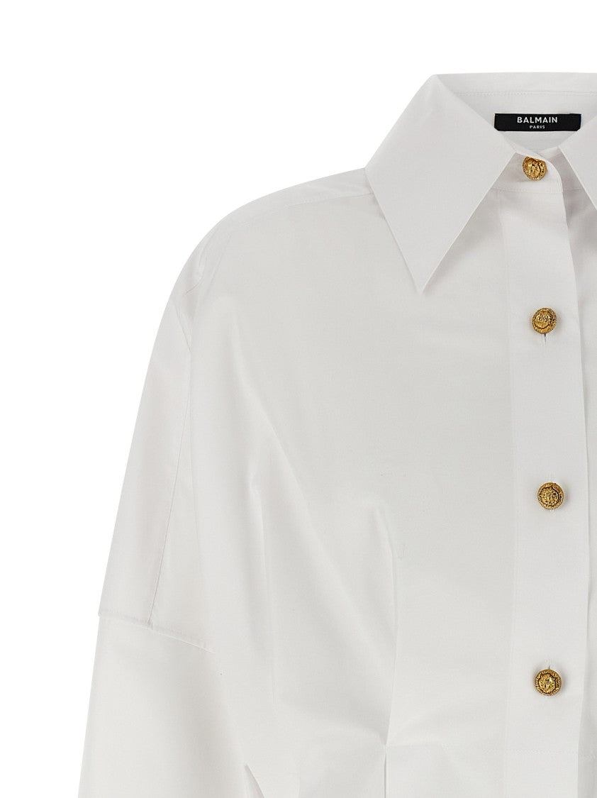 Balmain Cotton Poplin Chemisier Dress With Pointed Collar