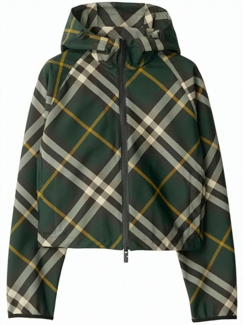 Burberry Cropped Hooded Jacket With Classic Check Pattern