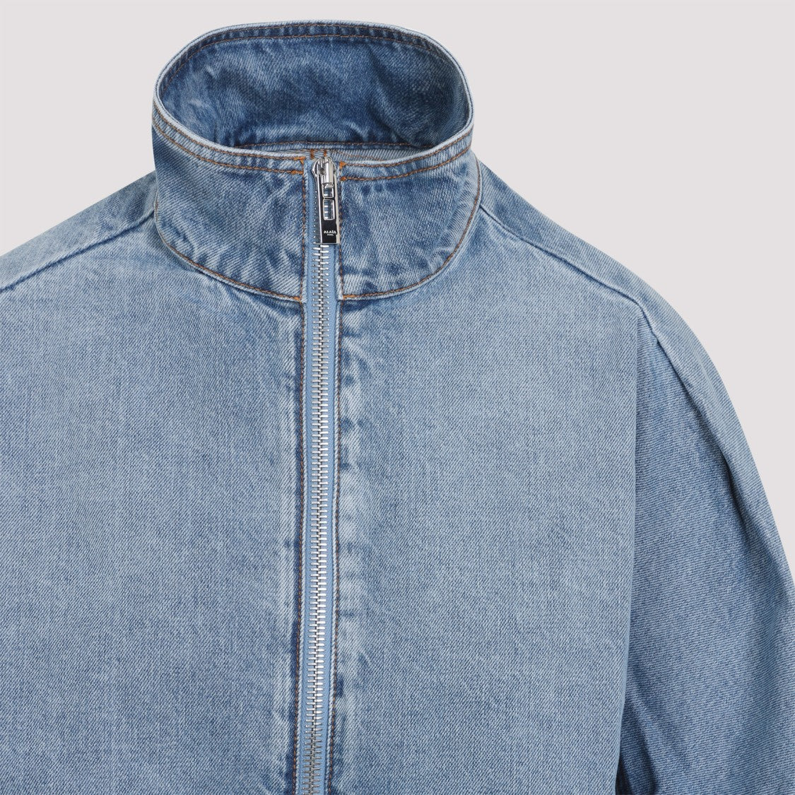 Alaïa Light Blue Cotton Zip Shirt With Standing Collar