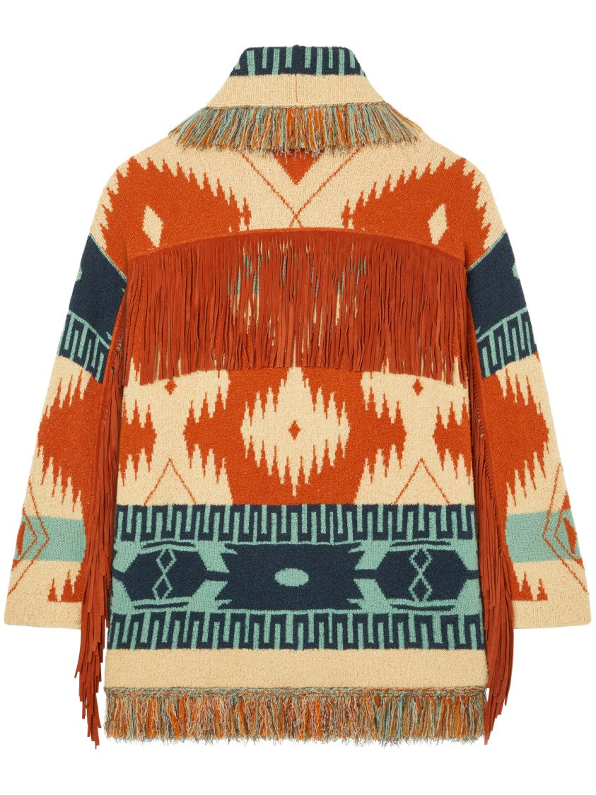 Alanui Fringed Geometric Pattern Cardigan With Matching Belt
