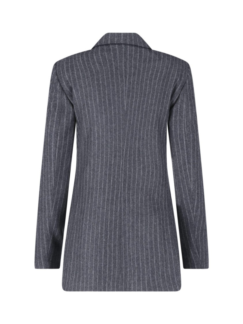 Lardini Grey Wool Pinstripe Double-Breasted Blazer