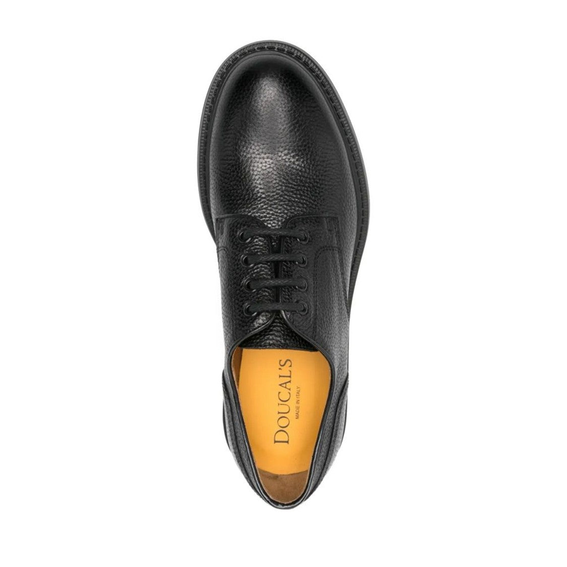 Doucal's Black Textured Lace-Up Calf Suede Flats