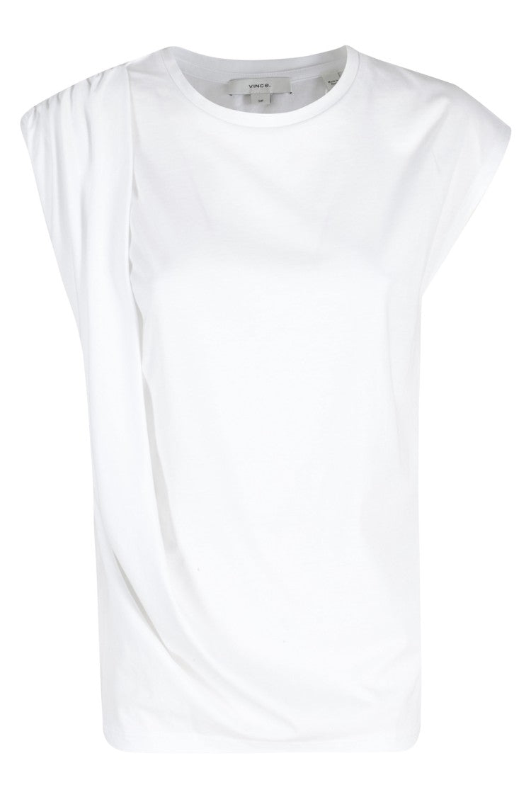 Vince White Relaxed Short-Sleeve Sleeve-Drape Cotton-Blend T-Shirt
