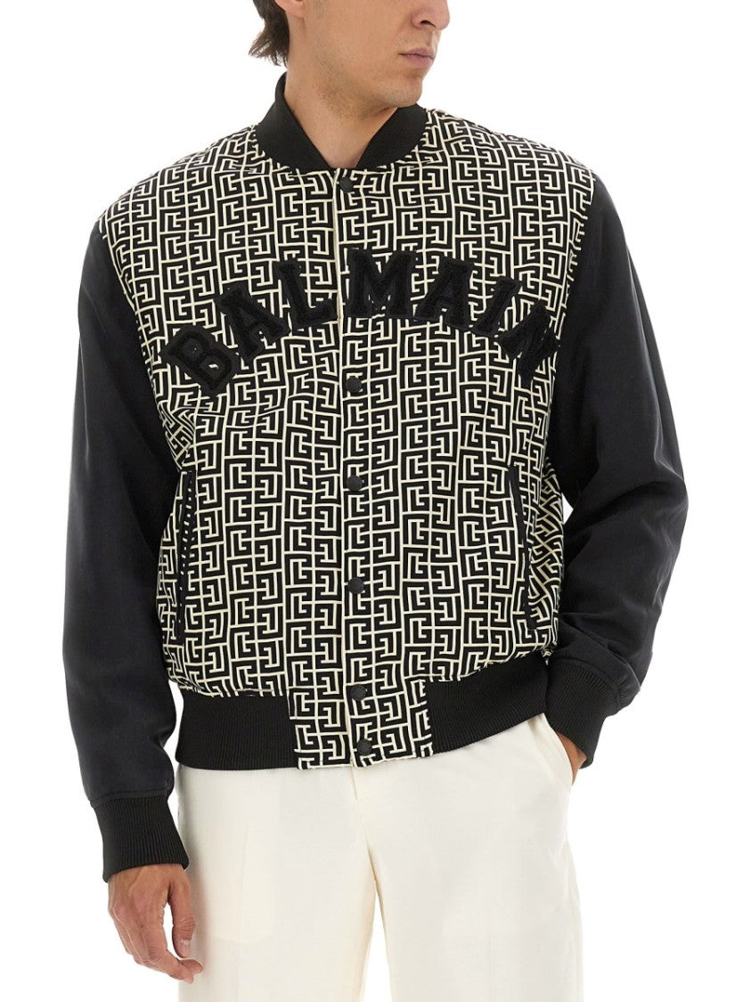 Balmain Monogrammed Varsity Jacket With Patches