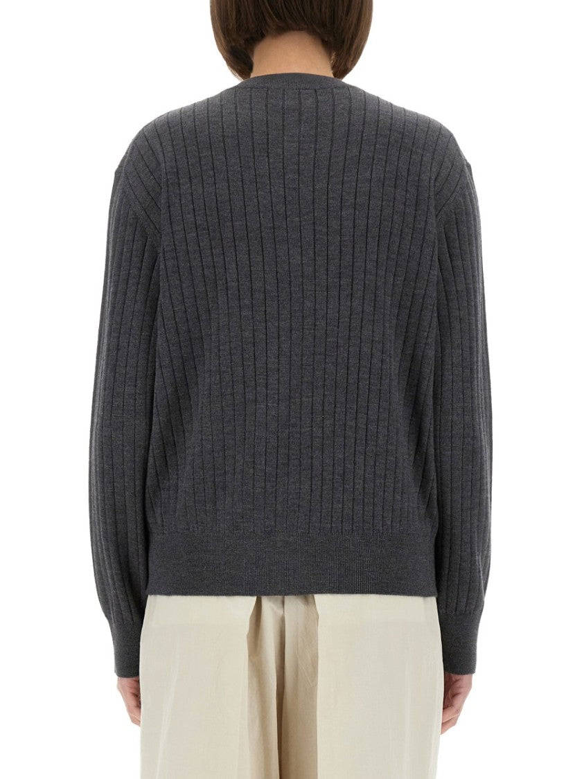 Bottega Veneta Ribbed Wool Cardigan With Gold-Tone Button Closure