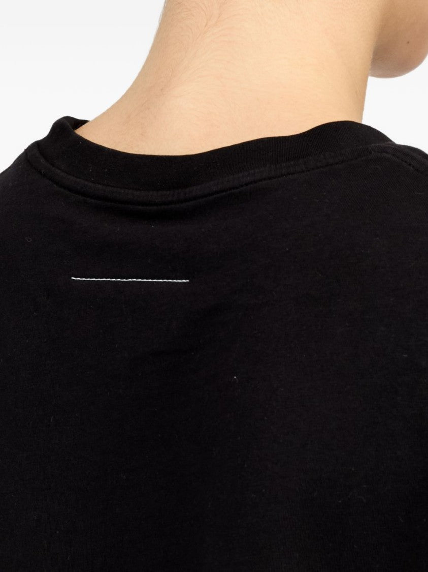 Mm6 By Maison Margiela Black Cropped Graphic Print T-Shirt