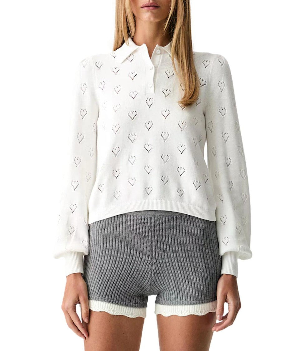 Twin-Set Heart Eyelet Collared Knit Sweater