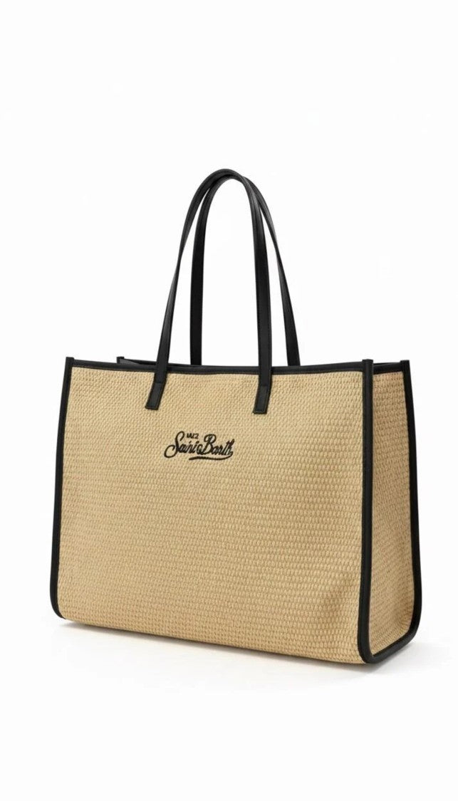 Mc2 Saint Barth Structured Woven Tote Bag With Black Trim