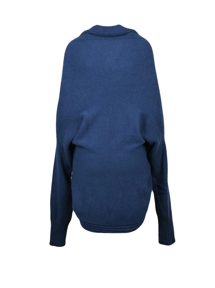 Alberta Ferretti Unstructured Blue Cardigan With Brooch Closure And Textured Accents
