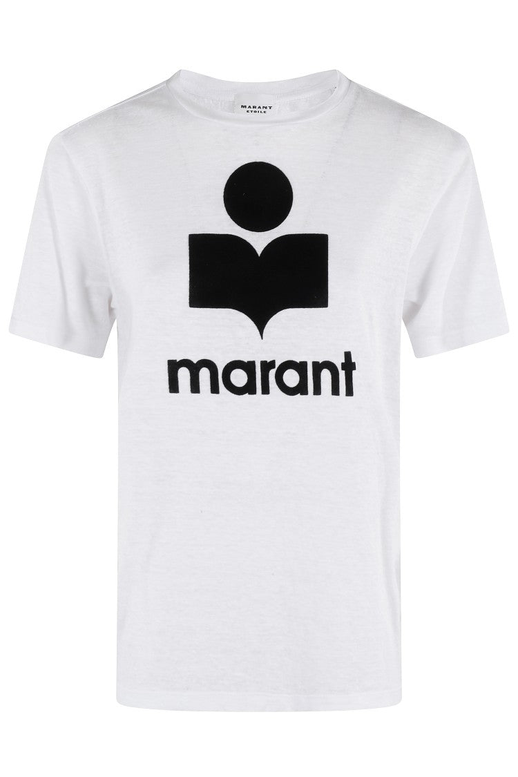 Isabel Marant Étoile Contemporary White Linen T-Shirt With Velvet Logo