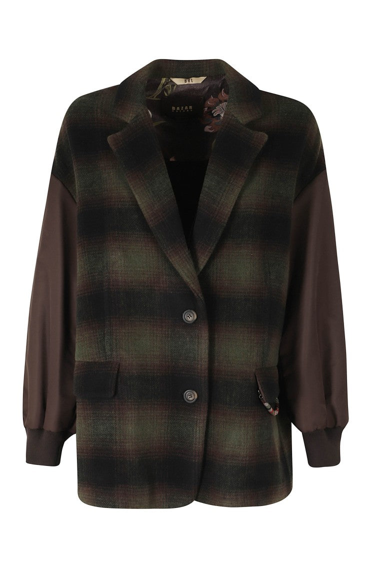 Bazar Deluxe Cocoa Classic Check Wool Notch Lapel Single-Breasted Blazer