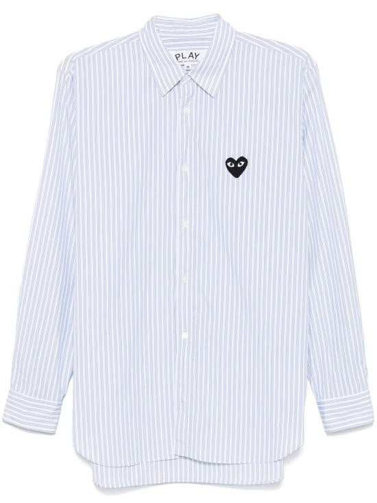 Comme Des Garçons Button-Up Shirt With Vertical Stripes And Embroidered Heart