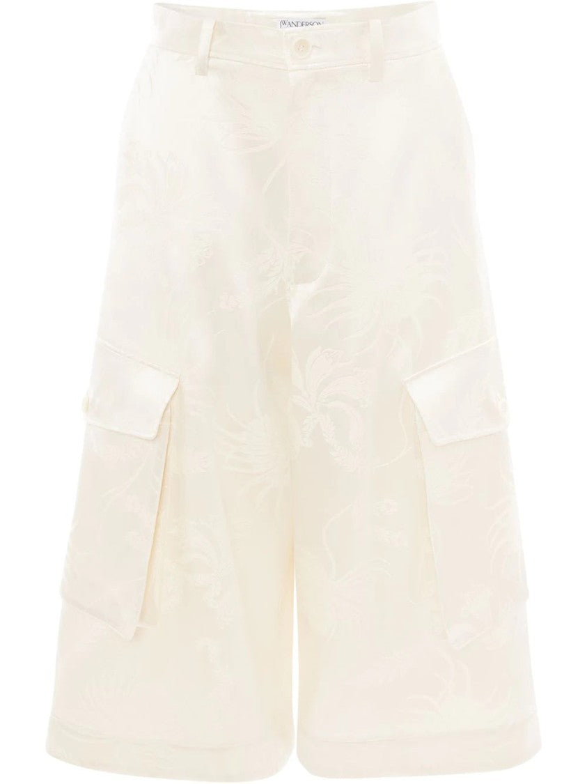 J. W. Anderson White Wide Leg Cargo Floral Jacquard Viscose-Blend Shorts