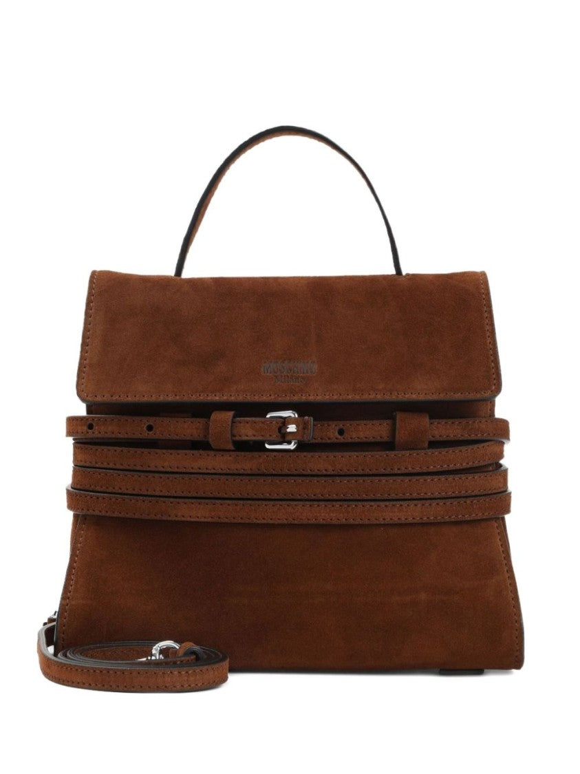 Moschino Chocolate Suede Handbag With Structured Silhouette