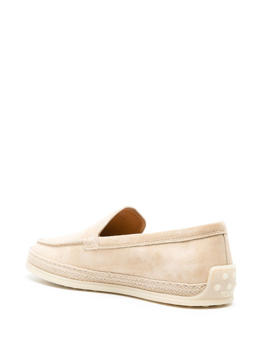 Tod's Beige Suede Moccasins With Textured Grip Sole