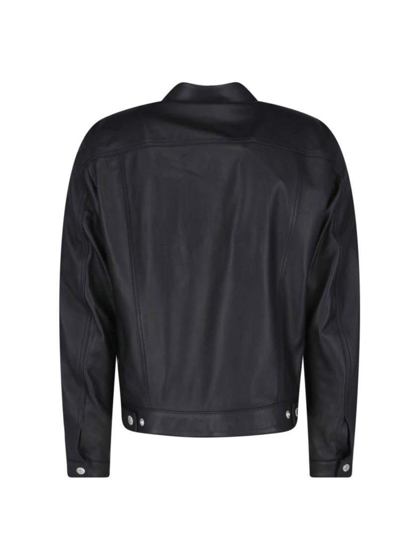 Dsquared2 Sleek Black Leather Jacket With Structured Silhouette