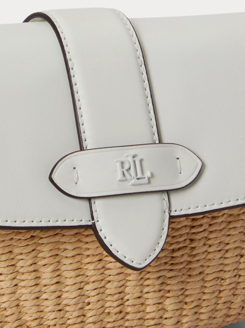 Lauren Ralph Lauren Woven Straw Shoulder Bag With Smooth Leather Flap