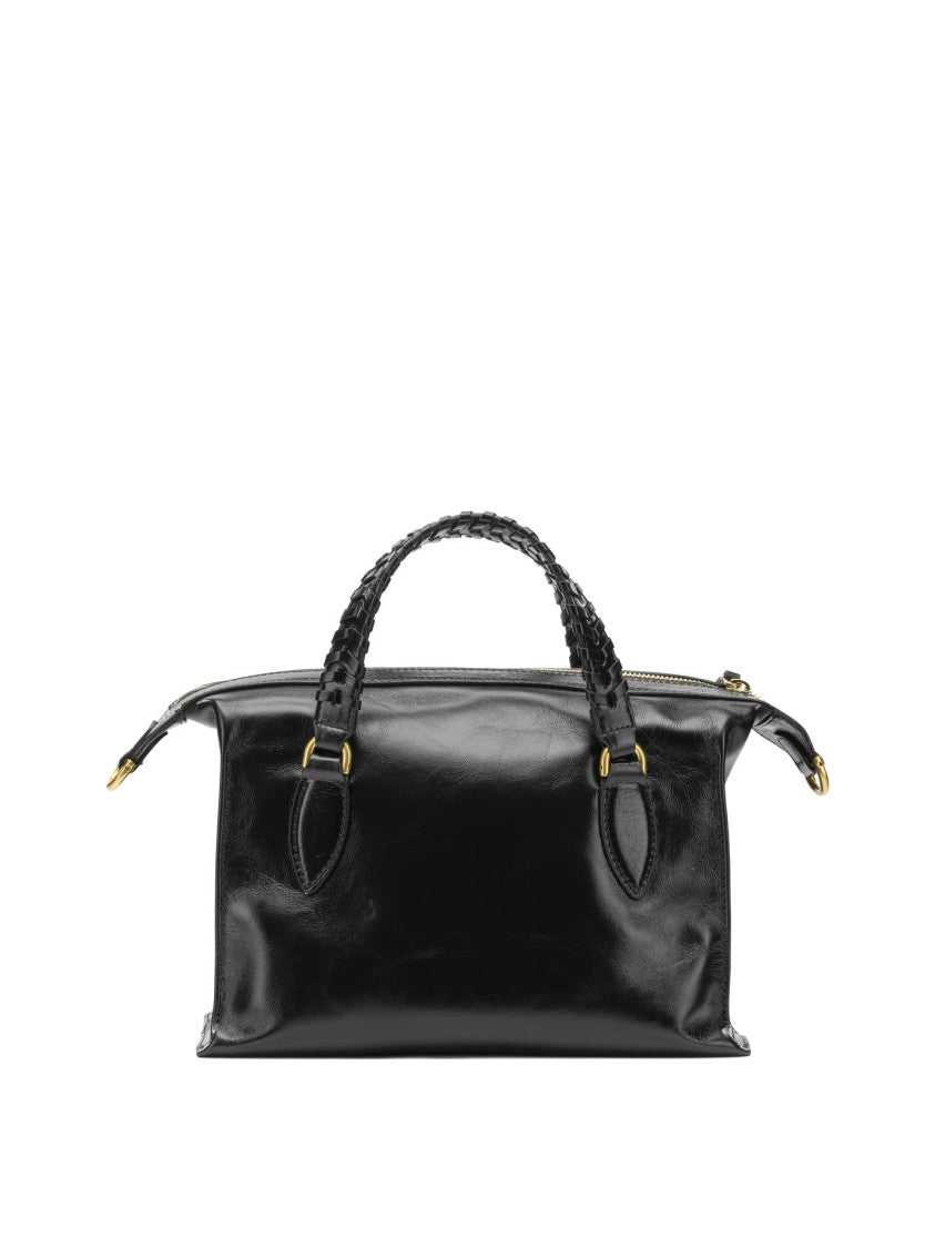 Gianni Chiarini Black Leather Handbag With Braided Handles And Gold Accents