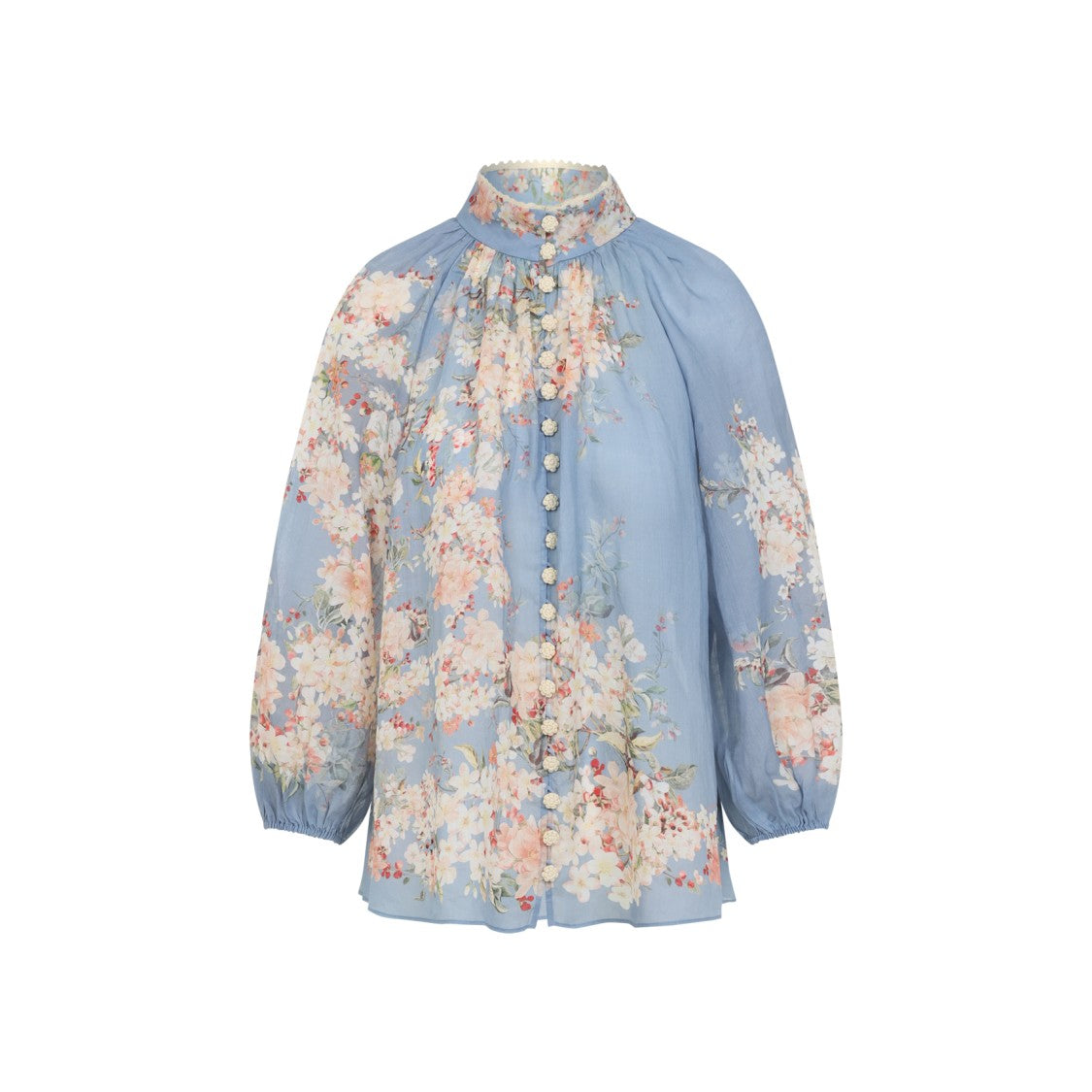 Zimmermann Floral Print Blue Ramie Shirt