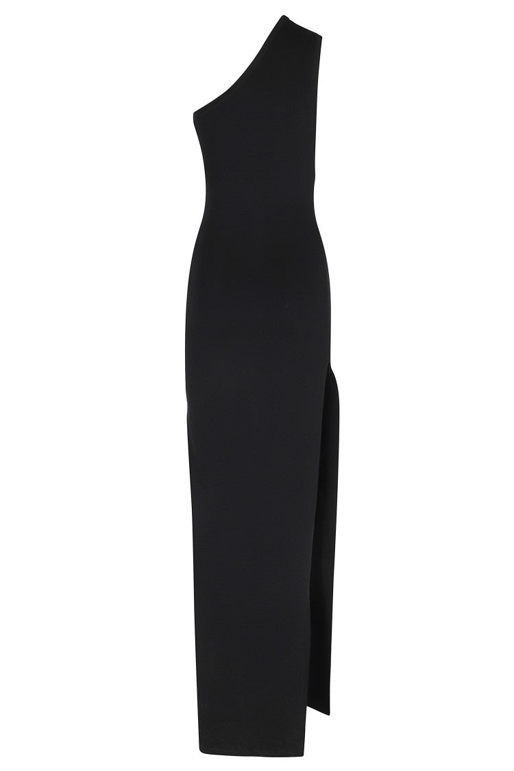 Elisabetta Franchi Black One-Shoulder Golden-Jewel Viscose-Blend Evening Dress