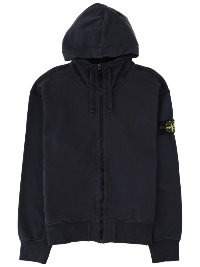 Stone Island Patch Logo Zip-Up Cotton Hoodie