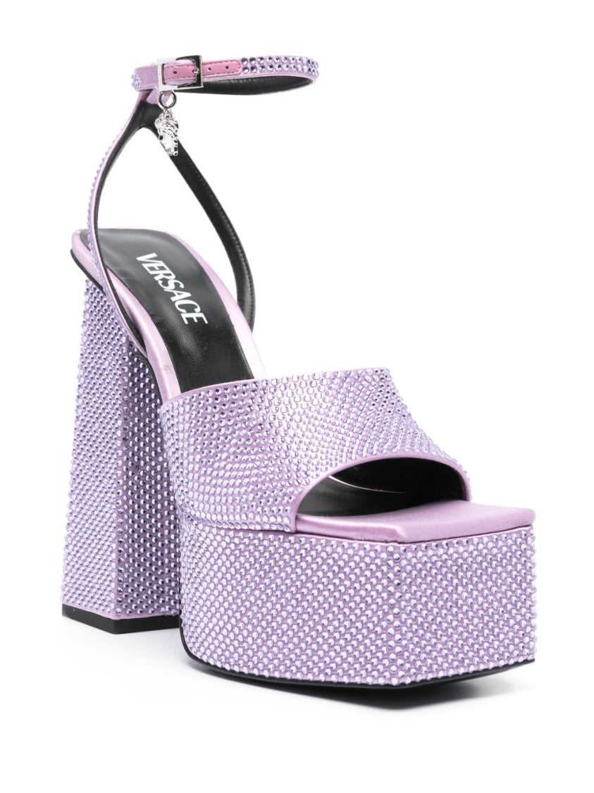 Versace Lilac Purple Crystal Embellished Ankle Sandals