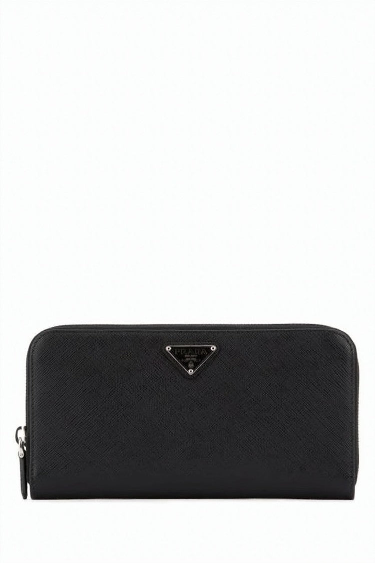 Prada Textured Cowhide Leather Zip-Around Wallet With Triangle Plaque