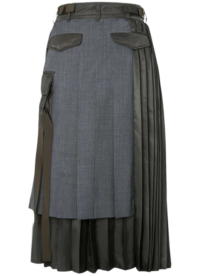 Sacai Layered Pleated Skirt With Tailored Design And Flap Pockets