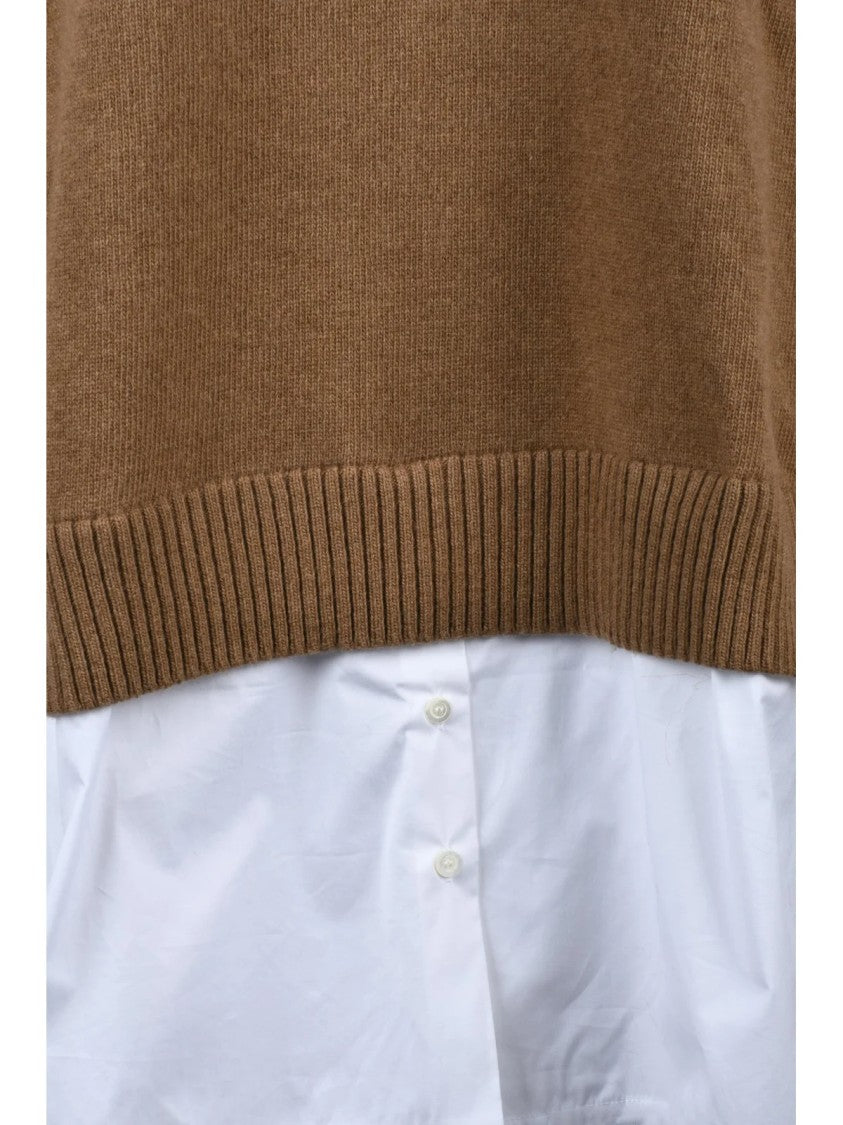 Semi Couture Oversized Wool-Polyamide Sweater With Unique Shirt Inserts