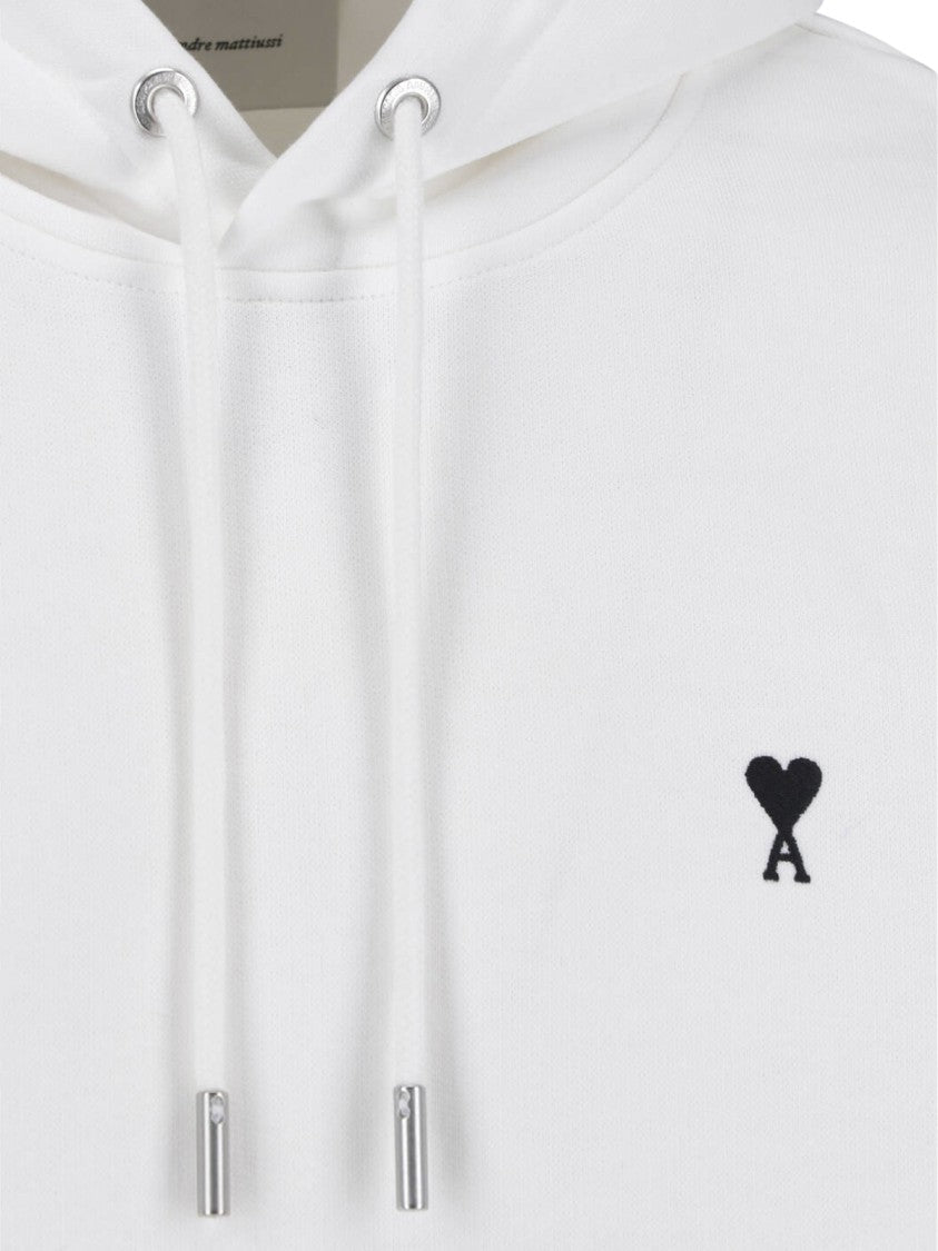 Ami Paris White Ami De Cœur Kangaroo Pocket Hoodie