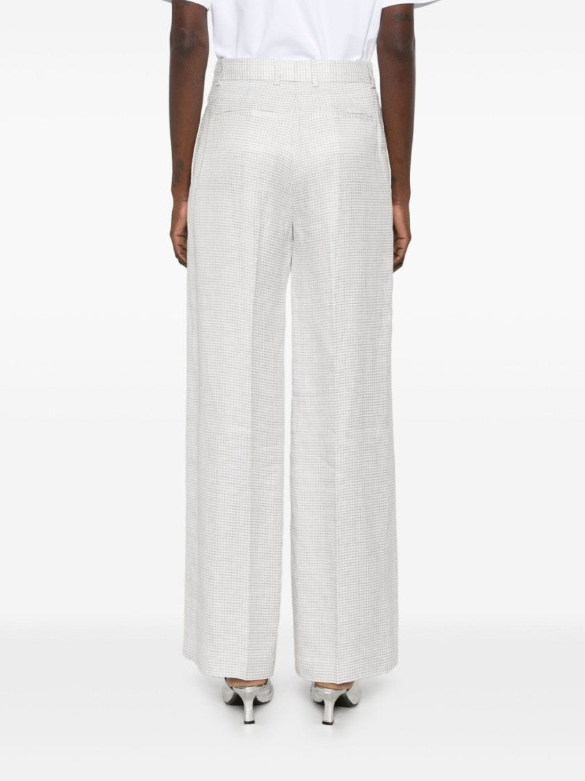 Theory Grey Linen Blend Houndstooth Trousers