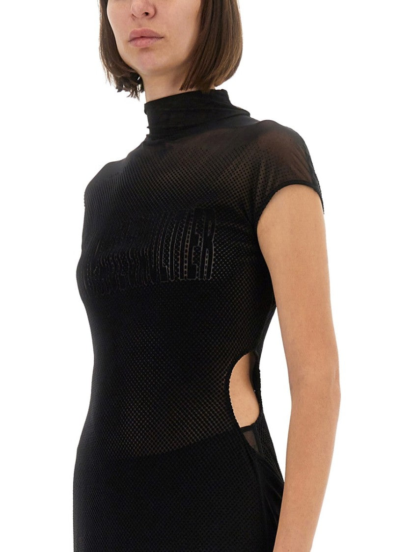 Jean Paul Gaultier Flocked Logo Mesh Maxi Dress