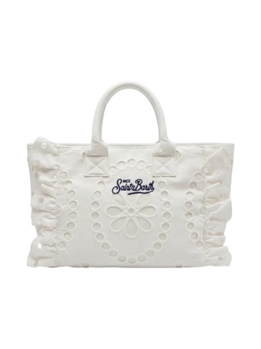 Mc2 Saint Barth White Intricately Embroidered Rectangular Tote Bag