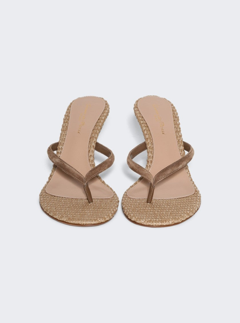 Gianvito Rossi Raffia Sandal Heel Camel And Natural