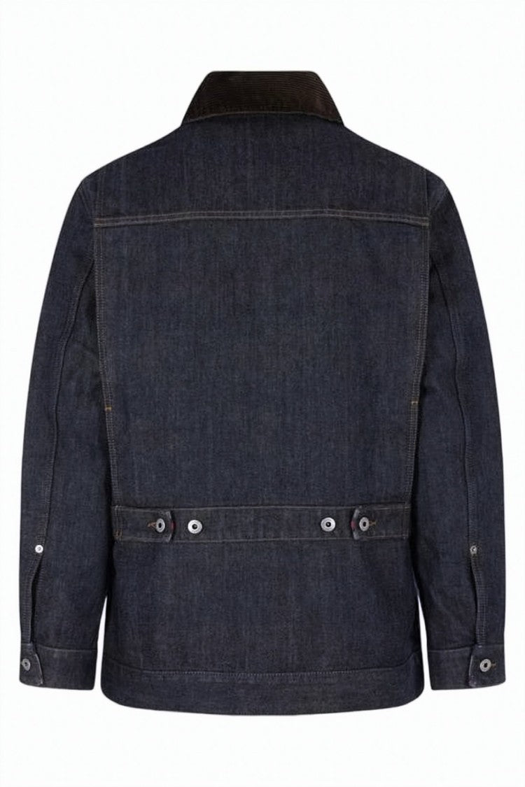 Loewe Structured Denim Jacket With Corduroy Collar And Branded Buttons