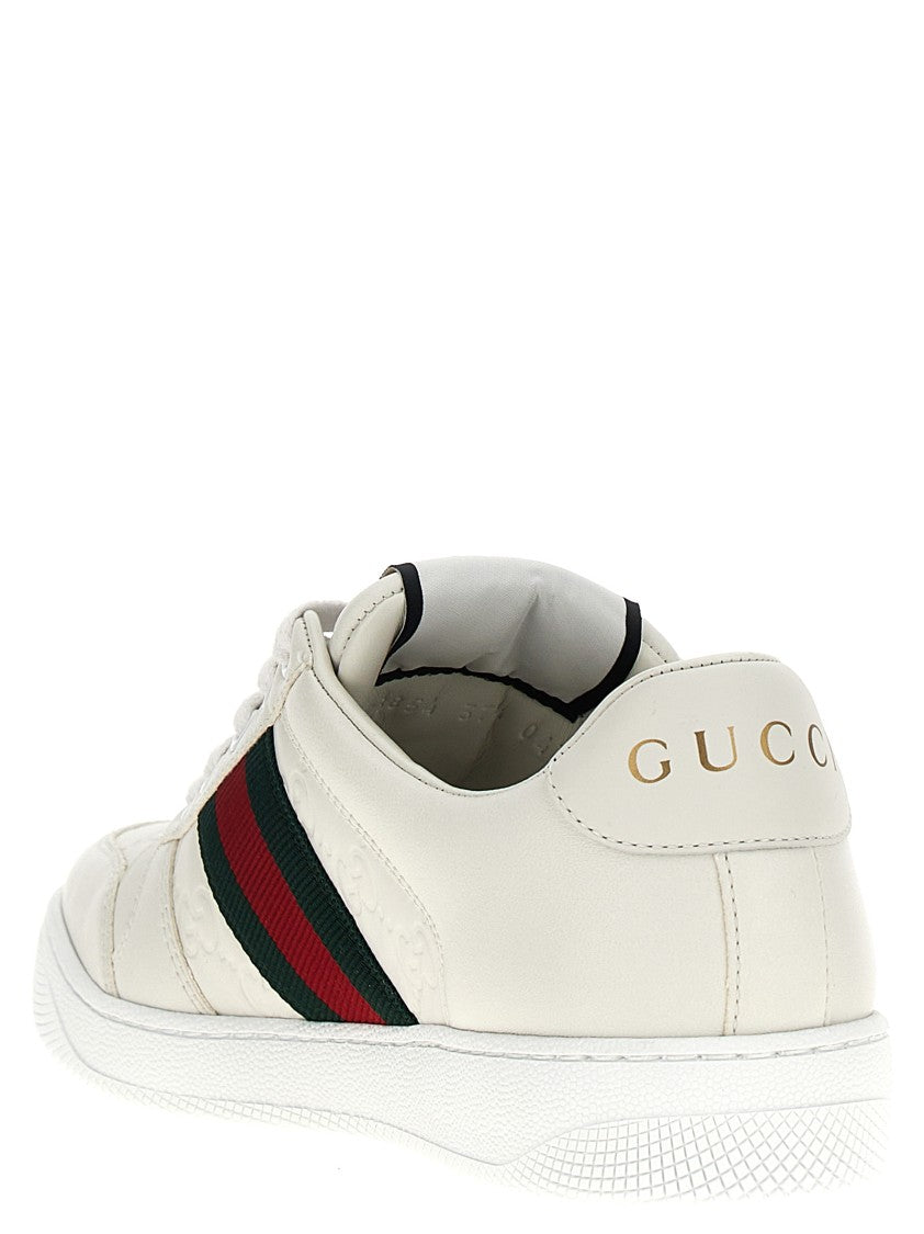 Gucci Lace-Up Low-Top Leather Sneakers With Web Ribbon Detail