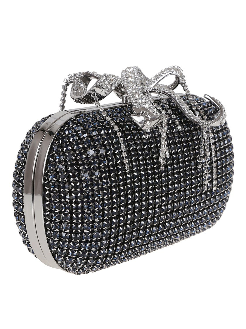 Self-Portrait Knitted Clutch With Silver-Tone Crystal Bow