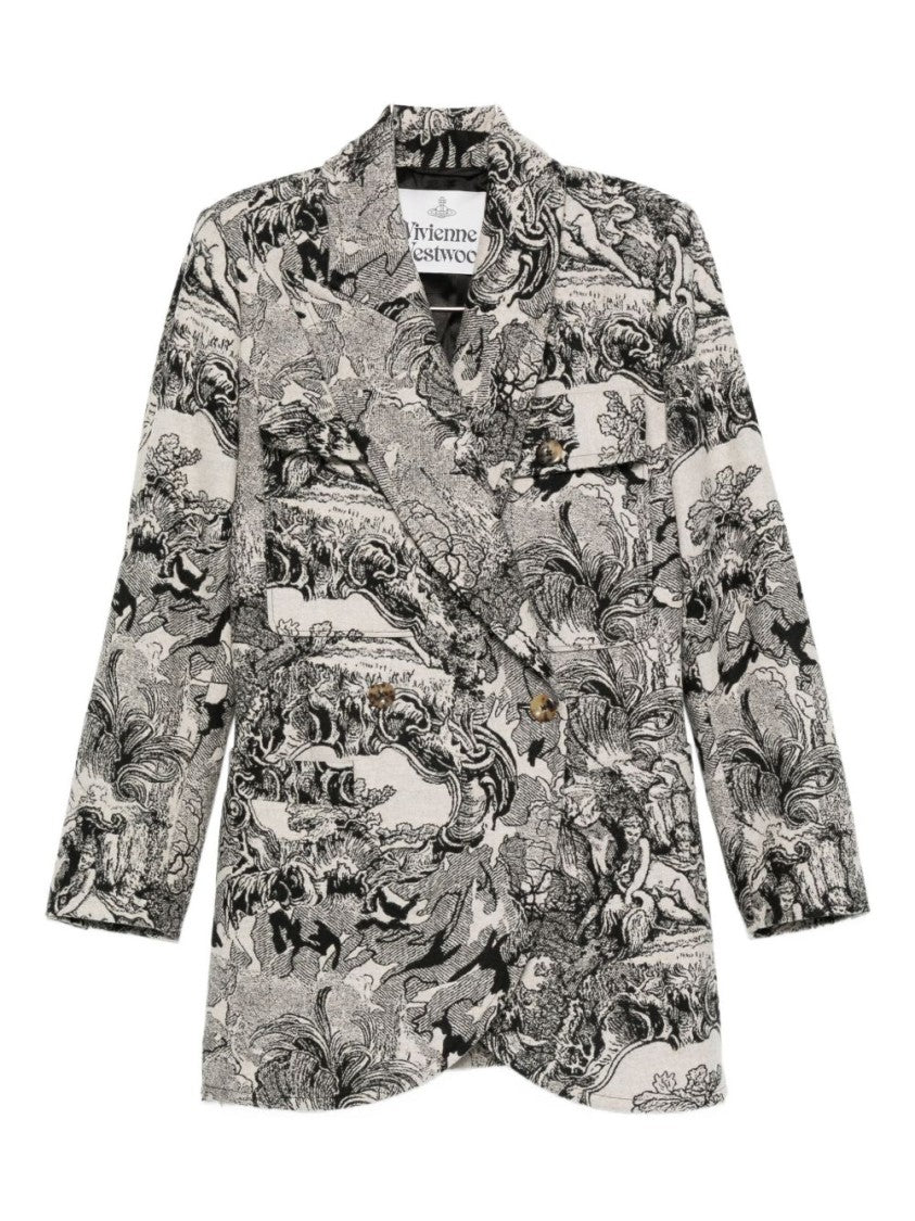 Vivienne Westwood Double-Breasted Cream Coat With Black Prints