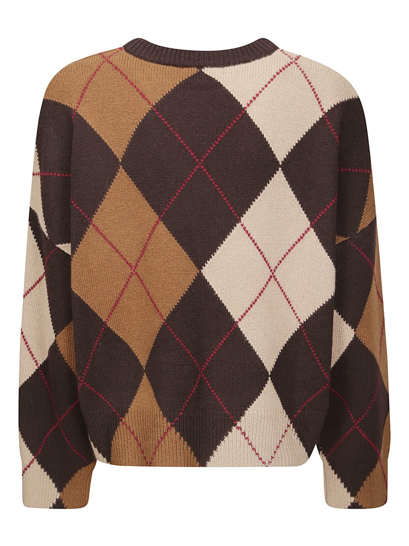 Be You Diamond Pattern Cashmere Sweater With Round Neckline And Short Fit