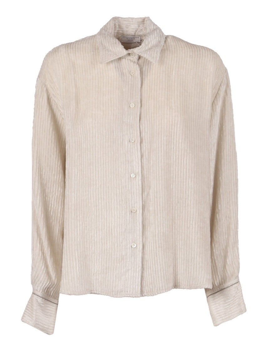 Peserico Vertical Ribbed Blouse With Classic Collar