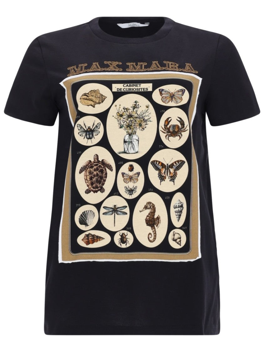 Max Mara Spadino Natural Motif Graphic Cotton T-Shirt
