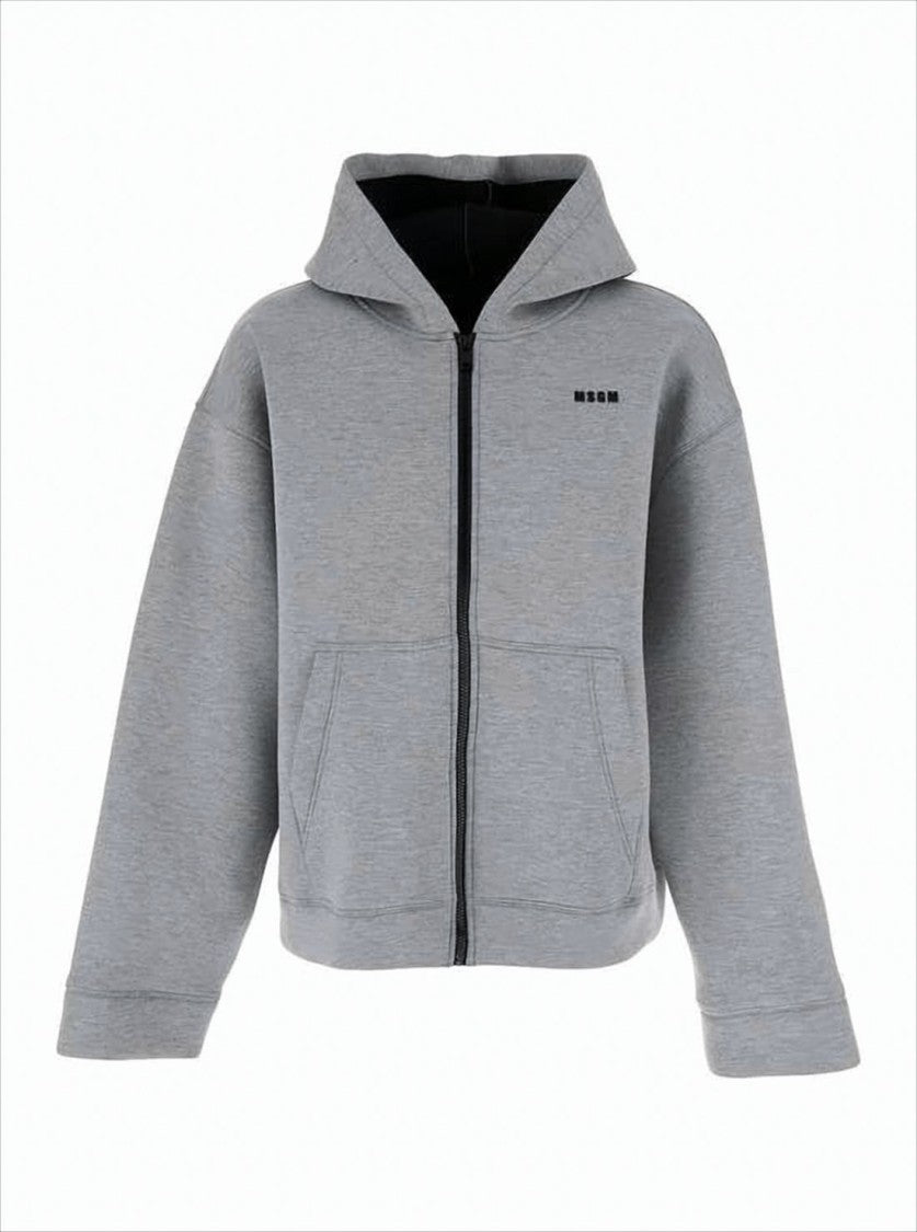 Msgm Cropped Heathered Grey Hoodie
